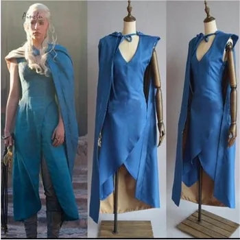 

Ainclu new Film Game of Thrones Cosplay Daenerys Targaryen Costume Blue Dress Cloak A Song of Ice and Fire Movie