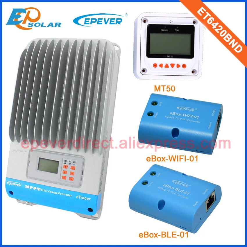 

Control charge solar system use ET6420BND regulators 60a 12v 24v 36v 48v voltage EPsolar with eBOX-BLE-01 eBOX-wifi-01 and MT50