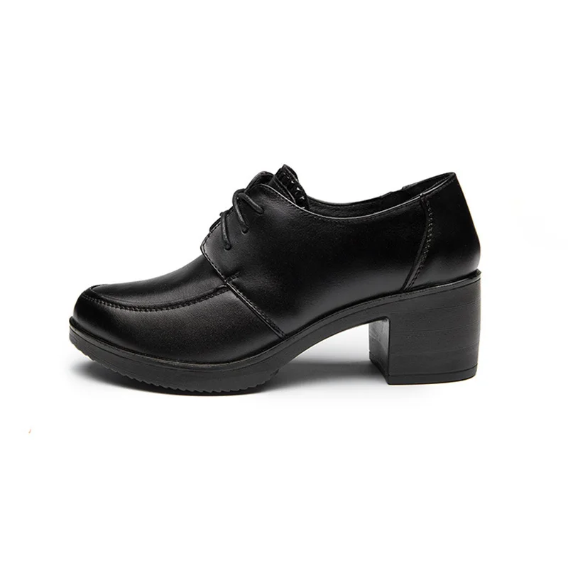 

New Spring and Summer 2009 Women's Single Shoes Round Head High Heel Mom Shoes Leather Lace Leather Shoes with Middle Heels