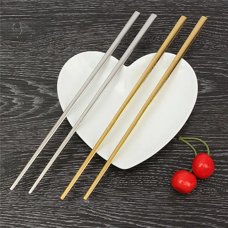 NEW!!!1 Pair Titanium Plating Gold Chopsticks Chinese Reusable