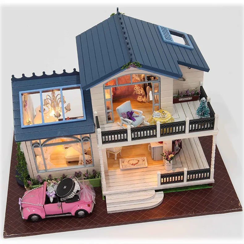 Кукольный дом Миниатюрный DIY кукольный домик с деревянная мебель для дома игрушки для детей на день рождения Рождественский подарок с автомобилем Прованс A032