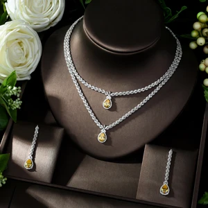 Hibrid великолепные кубические циркония Дубай ожерелье серьги набор украшений для женщин Свадебная вечеринка аксессуары conjunto de joyas N-1013 - Окраска металла: Silver