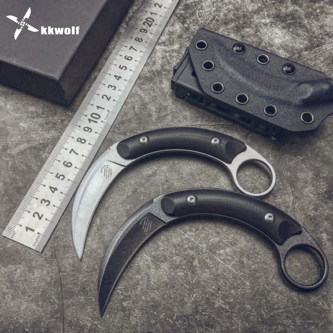 

KKWOLF Claw Knife Outdoor Survival Tactical Fixed Knife Quan Tang Handmade Knives Counter Strike Karambit EDC Tool G10 Handle