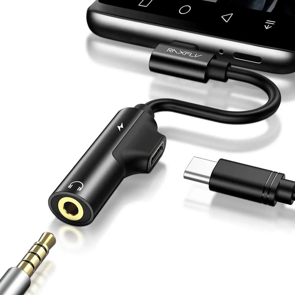RAXFLY 90 Degree Elbow Type C Male to Female Charge Earphone Audio Adapter Cable |