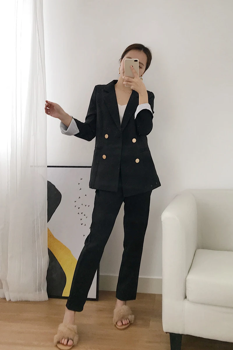 Women's suits 2019 autumn and winter new temperament casual solid color long-sleeved suit jacket two-piece casual trousers