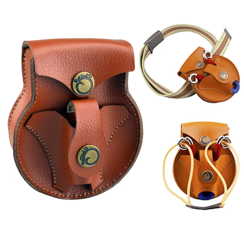 2 in 1 Leather Slingshot Pouch Steel Balls Pouch for Hunting Shooting