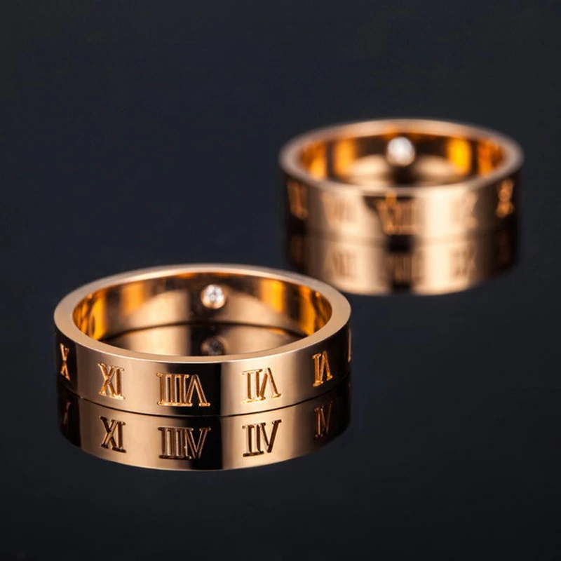 YINHED Rose Gold Rings Set For Women and Men Wedding Engagement Jewelry Roman Numeral Couple Rings Anniversary Gift JZ023