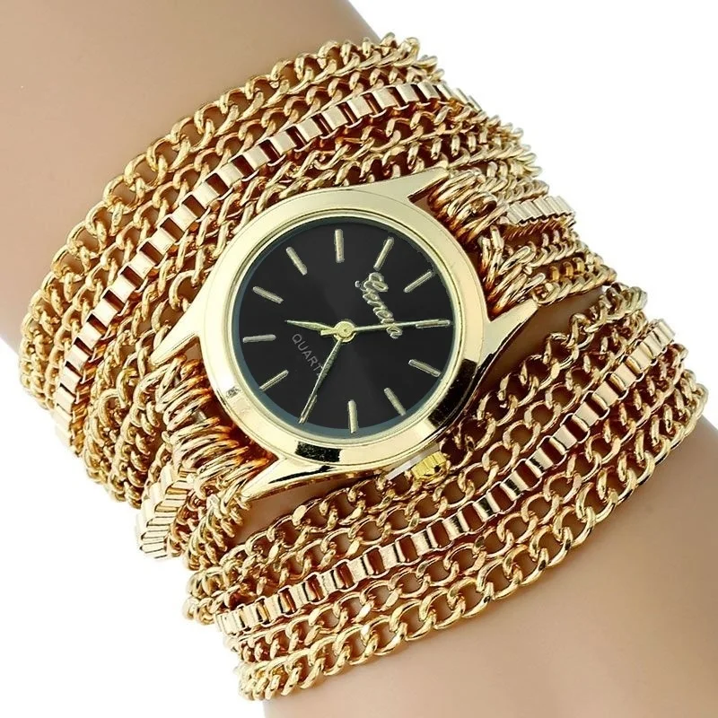 

Ouriner Metal Golden Chain Large Strap Watch women wristwatch Clasic Dial luxury woman hours casual dress S0073