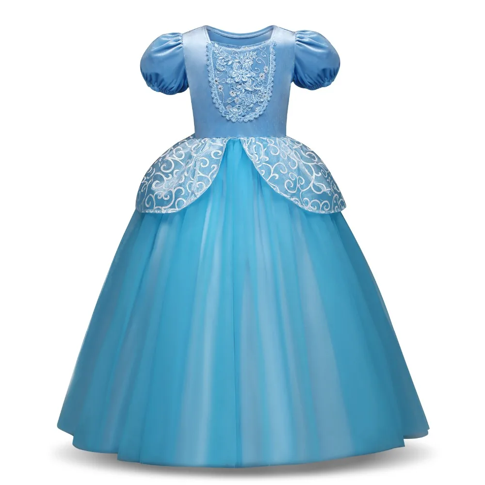 

Girls Princess Cinderella Dress Blue Long Ball Gowns Children Christmas Halloween Role-play Costume Tulle Elsa Sofia Dress