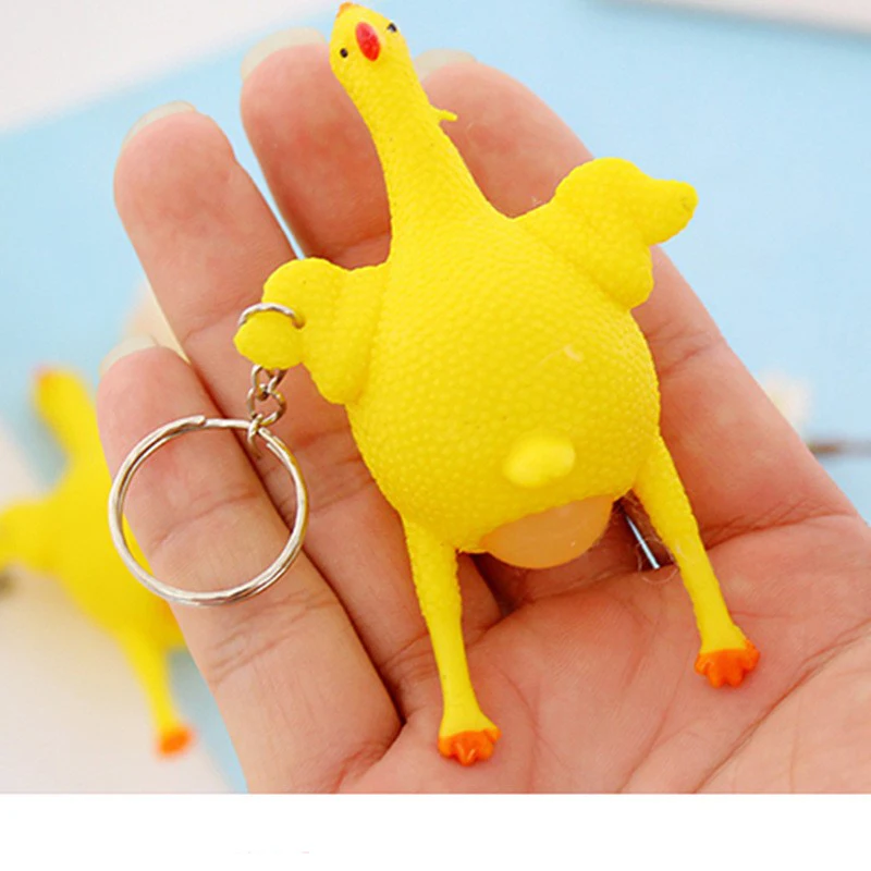 Cute Chicken Egg Laying Hens Crowded Stress Ball Keychain Creative Funny Spoof Tricky Gadgets Toy Chicken Keyring Key Chains