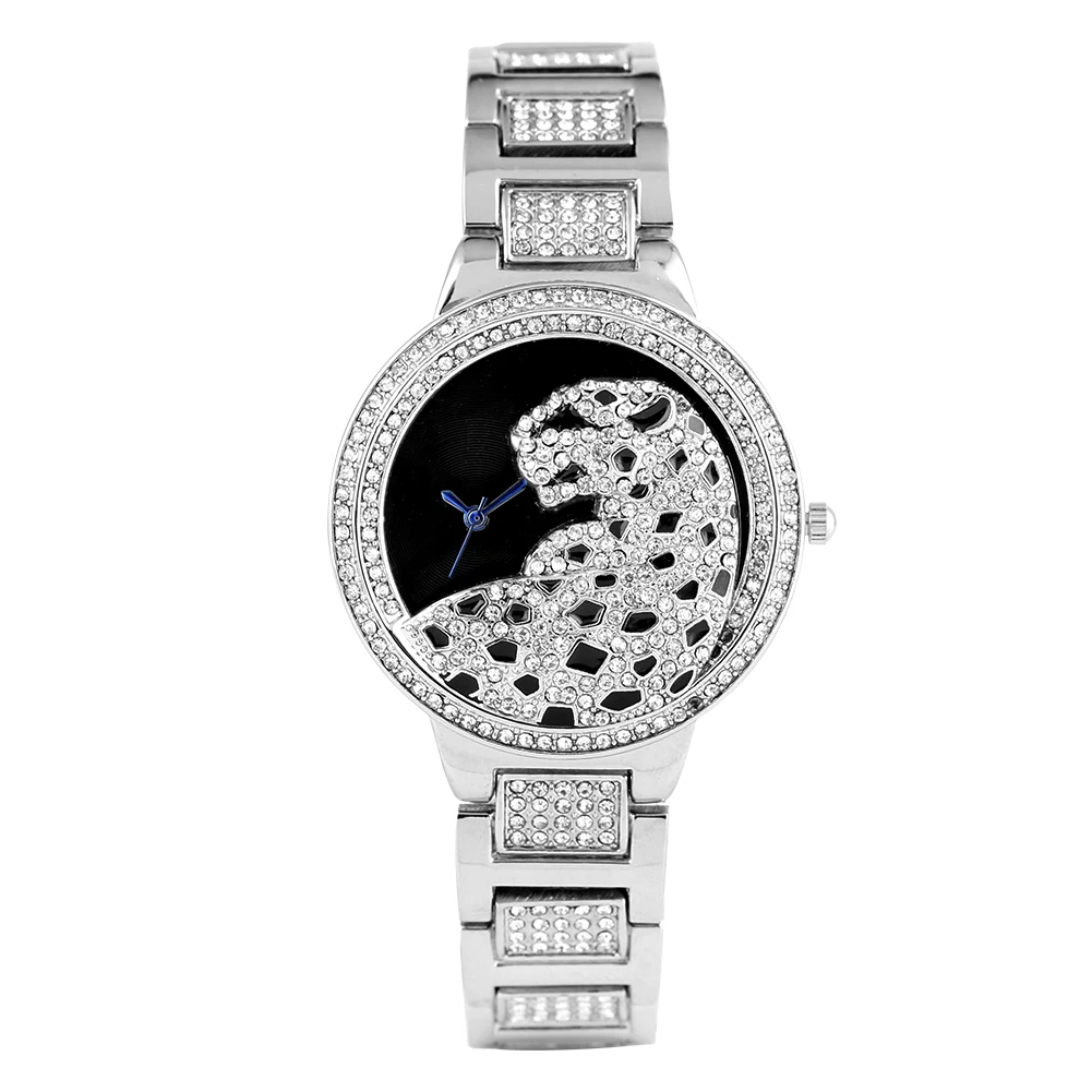 

Stylish Diamond-encrusted Leopard Pattern Watch for Women Elegant Quartz Analog Premium Silver Alloy Strap Wristwatch for Girl