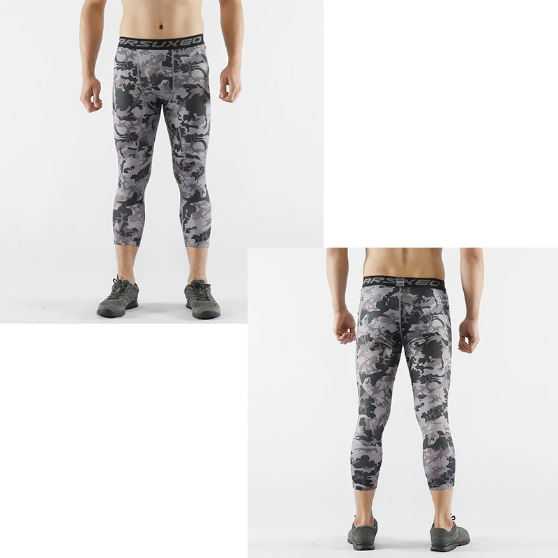 ARSUXEO мужские спортивные Камуфлированные облегающие штаны базовый слой 3/4 беговые колготки фитнес активные тренировочные брюки K75