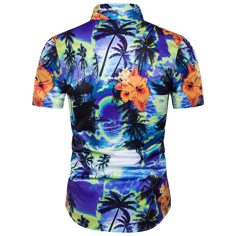 Для мужчин S Hipster Цветочные Camisa hawaiana 2018 новые летние Slim Fit короткий рукав гавайская рубашка Для мужчин Повседневное пляжная рубашка CHEMISE Homme