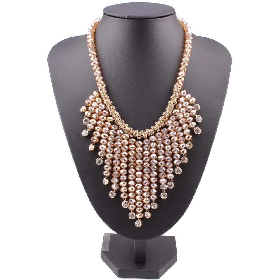 

Wholesale High Quality 2019 New Fashion Crystal Statement Necklace Transparent Bead Tassel Pendant Chunky Women Necklace