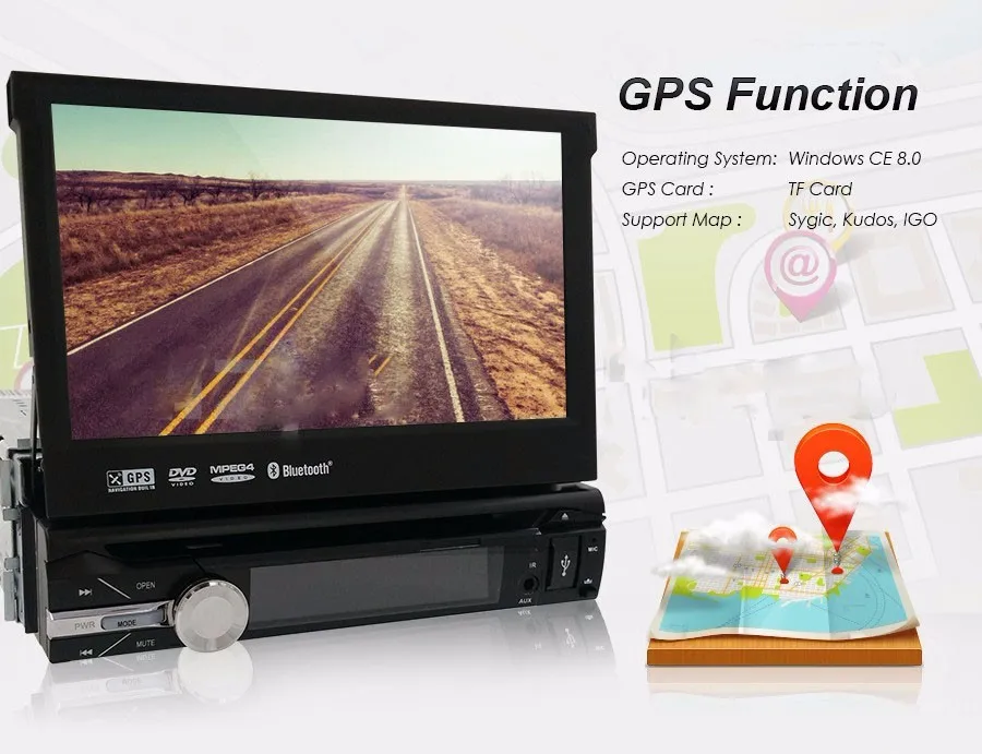 Perfect 7" 1 Din WCE Car DVD Player GPS Navigation Universal In-dash Detachable Front Panel Auto Radio Audio Stereo without TV Function 1