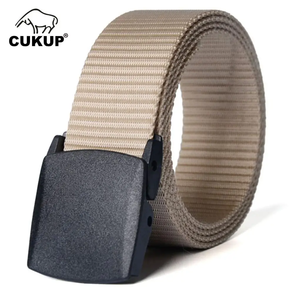 CUKUP Unisex Design Casual Accessories High Quality Nylon Belts Plastic Automatic Buckle Male Fashion Belt for Men 125cm CBCK010 cukup 2022 new design zinc alloy buckles metal men s quality striped nylon belt canvas belts for men 125cm length cbck162