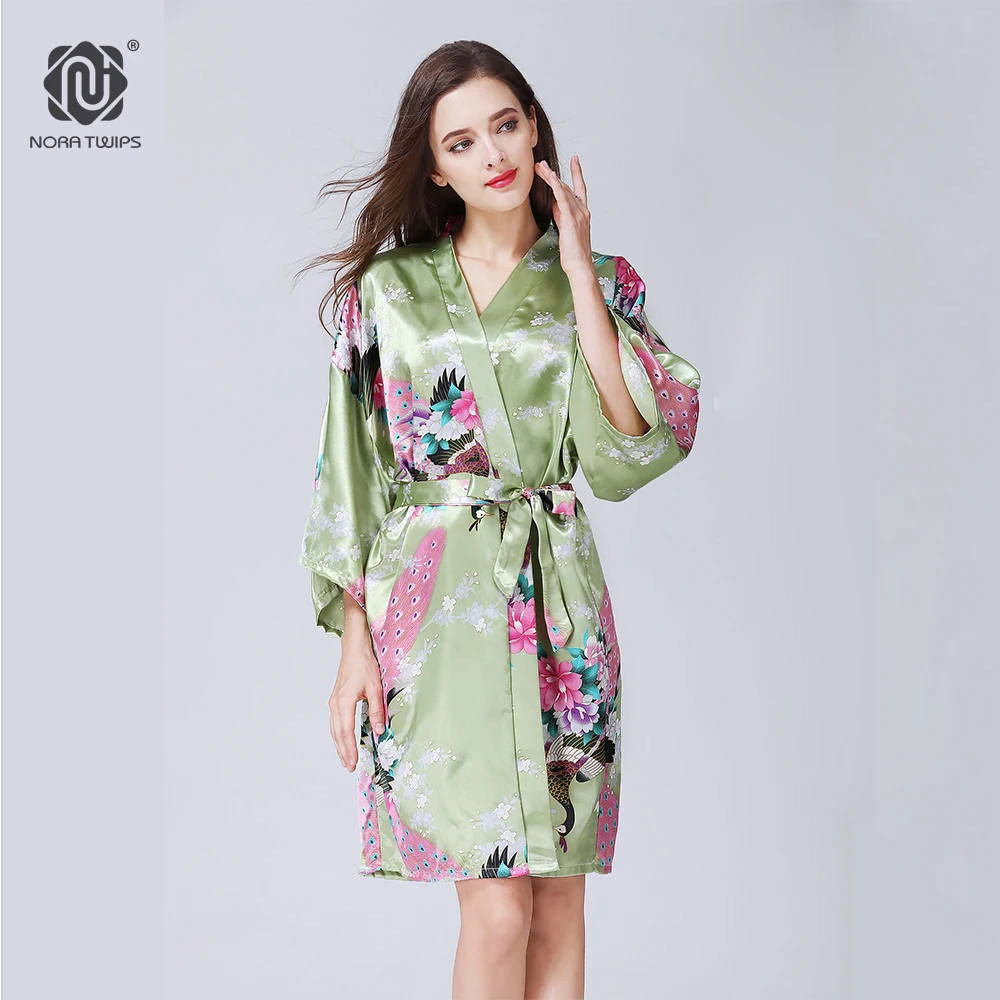 NORA TWIPS Women Short Kimono Silk Robe Bath Robe Silk Satin Wedding