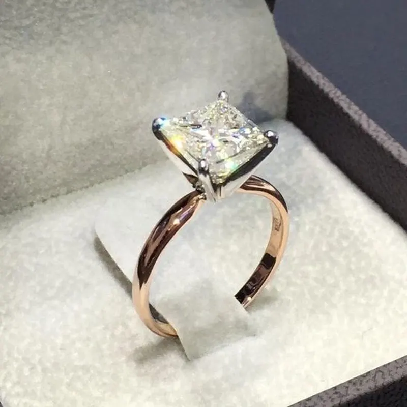 

Gold Color Square Shape Ring Princess Cut Stamp For Women 2019 Girls Pave Zircon Stone Wedding Jewelry Inlaid Rings Dropshipping
