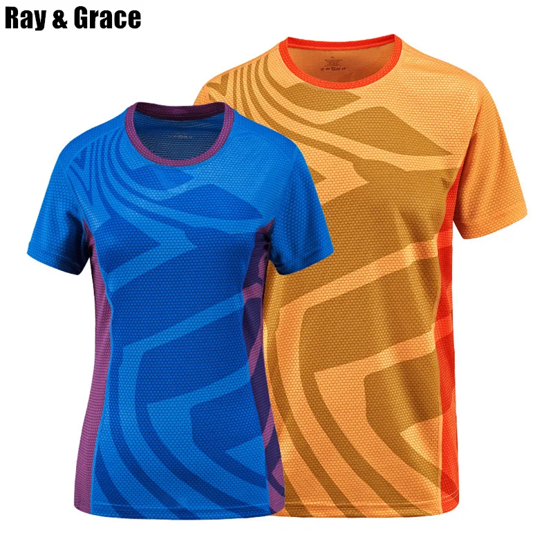 

RAY GRACE Women Highly Elastic Quick Drying Sports T-shirts Men Breathable Running Fitness Workout Clothes Summer Tops Tees