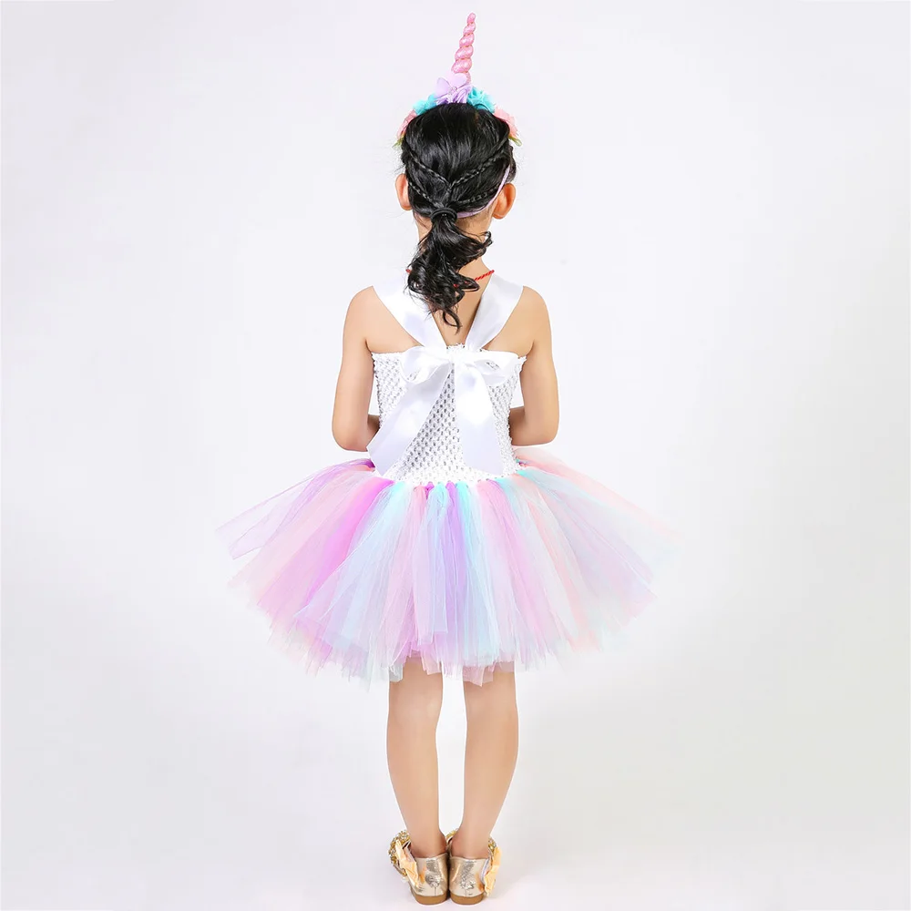 Pastel Clothes Knee Length Flower Children Girls Unicorn Tutu Dress Rainbow Princess Sleeveless Little Kids Pony Dress Vestido 8 (13)