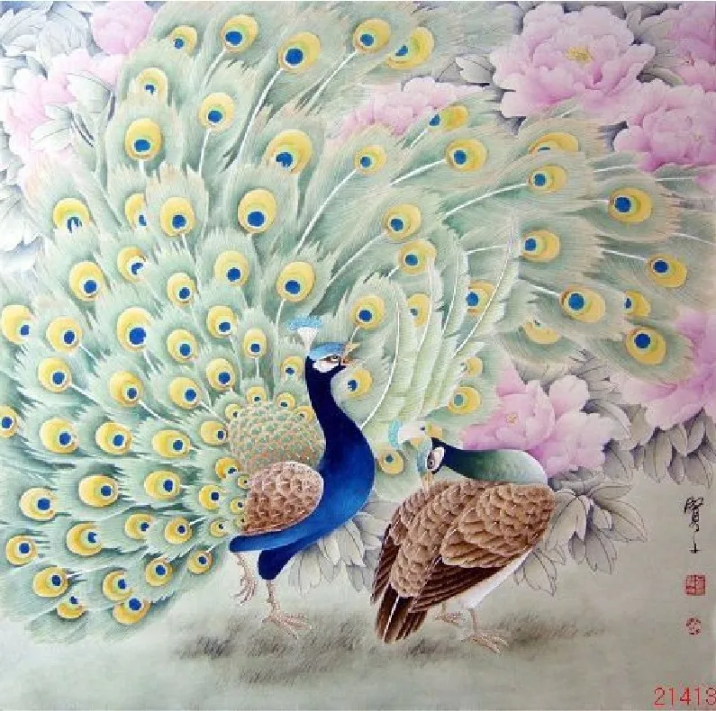 

DIY Unfinished 100% Mulberry Silk Suzhou Embroidery Patterns Sets Handmade Needlework Kits Peacock 40*40cm