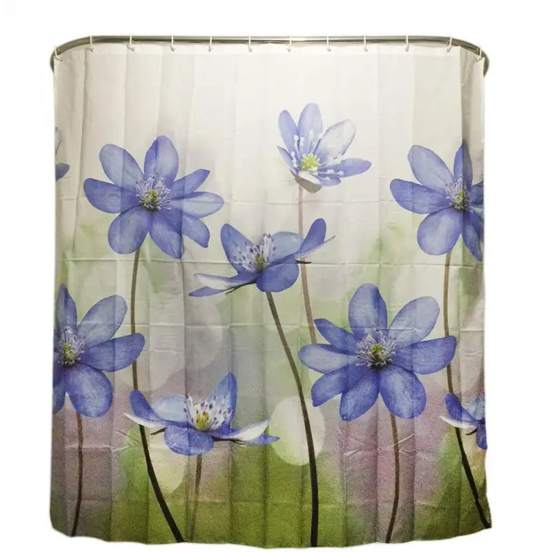 

Polyester Shower Curtain Purple Blue Big Flower Bathroom Curtain Waterproof with 12 Hooks 180X180cm