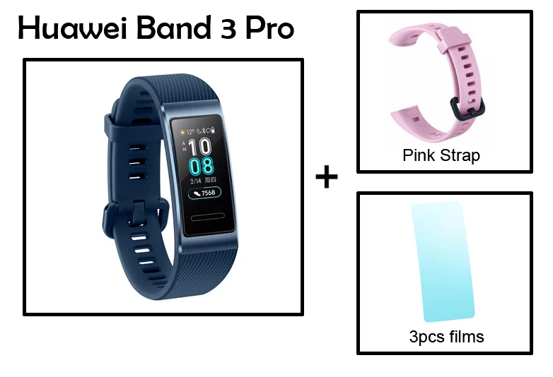 Смарт-браслет huawei Band 3 Pro с gps, металлическая рамка, экран 0,95 дюйма, водонепроницаемый, фитнес, пульс, режим сна - Цвет: 3Pro blue pink S