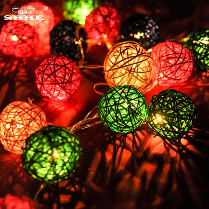 20 LEDs Rattan Ball String Lights AC &amp Battery Fairy Decoration Holiday Garland Led Christmas Globe outdoor Lighting | Лампы и