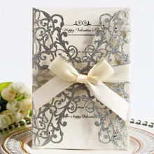 Серебряная пригласительная открытка для свадебной вечеринки, приглашая кружевное украшение, блестящая бумага, 50 шт., печать на заказ