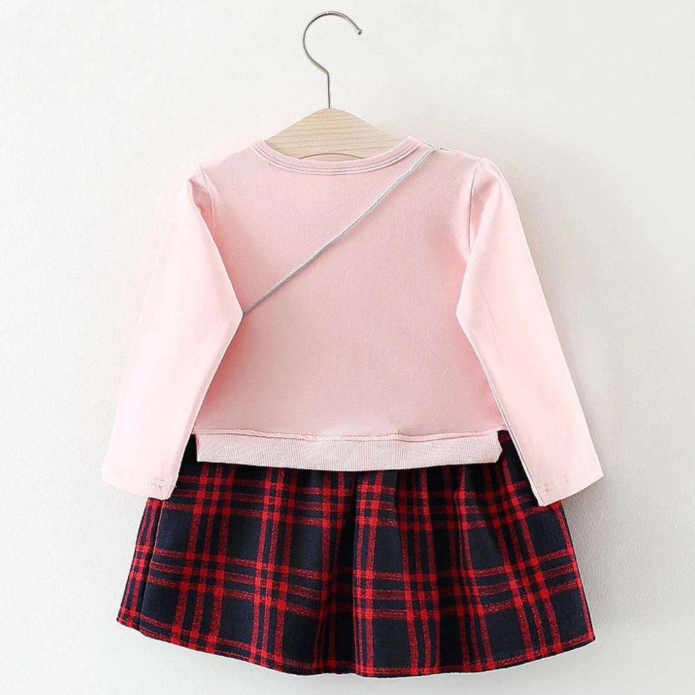 Harga Bayi Perempuan Gaun Ulang Tahun Pertama Pakaian Girl Wedding Dress 2019 Baru Merah Muda Merah Lengan Panjang Plaid Anak Gadis Kostum pakaian
