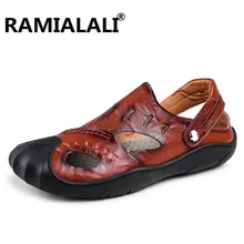 Мужские сандалии кожаные пляжные сандалии бренд Для мужчин повседневная обувь натуральный спилок, кожа кроссовки Для мужчин шлепанцы, Вьетнамки, босоножки, летние туфли