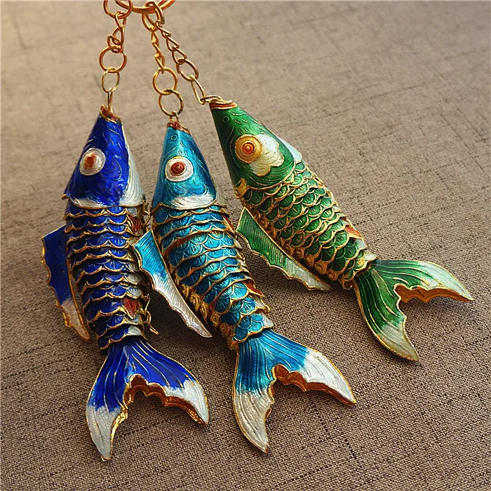 Cloisonne Swing 6,5 Koi Fish брелки брелок Ретро Китай карп эмаль ювелирные изделия аксессуары брелок Подвеска этнический подарок