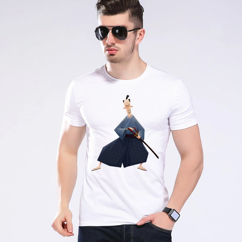 

New Hand Drawn Japanese Lonely Soldier Warrior Samurai T-shirt Casual White Short Sleeve Brand Men TShirt Moe Cerf 2D-14#
