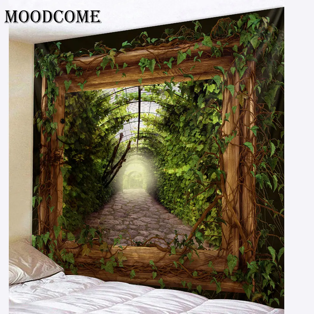 vintage wood tapestry window wall hanging dorm decor drap mural wall