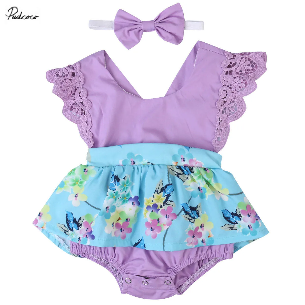 Cute Lace Floral Print Rompers Dress Purple blue Summer Baby Girls Ruffles Sleeve Romper Flower Jumpsuit Headband outfits цена Cute Lace Floral Print Rompers Dress Purple blue Summer Baby Girls Ruffles Sleeve Romper Flower Jumpsuit Headband outfits цены онлайн