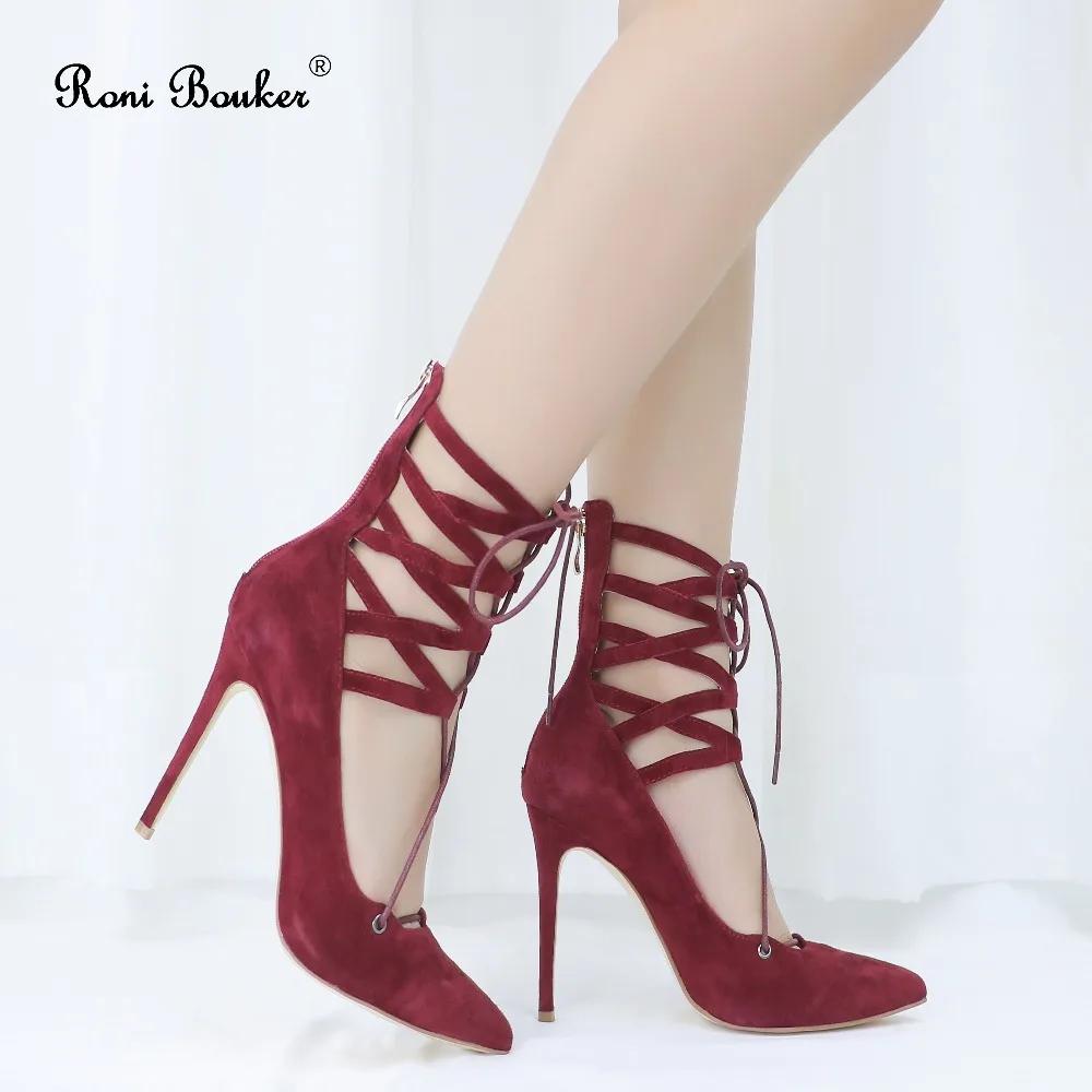 

Roni Bouker Woman Pointed Toe Pumps Stiletto for Female Black Wine Super High Heel Genuine Suede Leather Dress Party Women Shoes