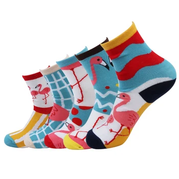 

Happy Socks Women Funny Cute Flamingos Socks Art Crazy Fancy Woman Socks With Print For Fun Novelty 2018 Spring Summer 5 Pairs