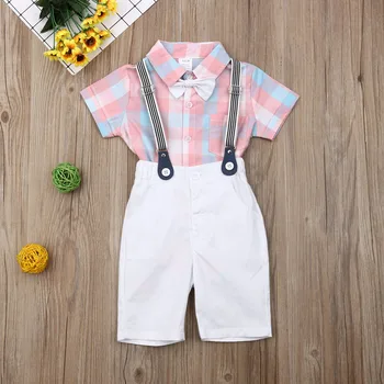 

Pudcoco Newest Fashion Toddler Baby Boy Clothes Plaids Shirt Tops Strap Short Pants 2Pcs Outfits Gentleman Summer Clothes