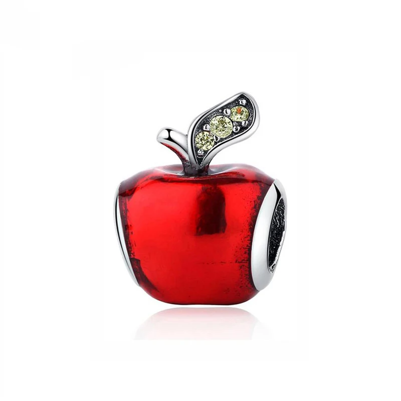 Аутентичное Стерлинговое Серебро 925 Шарм подходит для браслета Пандора Diy талисманы бусины сказка мультфильм мышь ювелирные изделия Рождество - Цвет: Apple