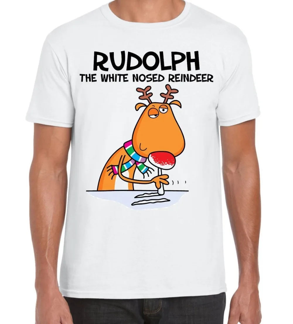 Мужская футболка с круглым вырезом Rudolph The White Nosed забавная хлопковая Футболка и