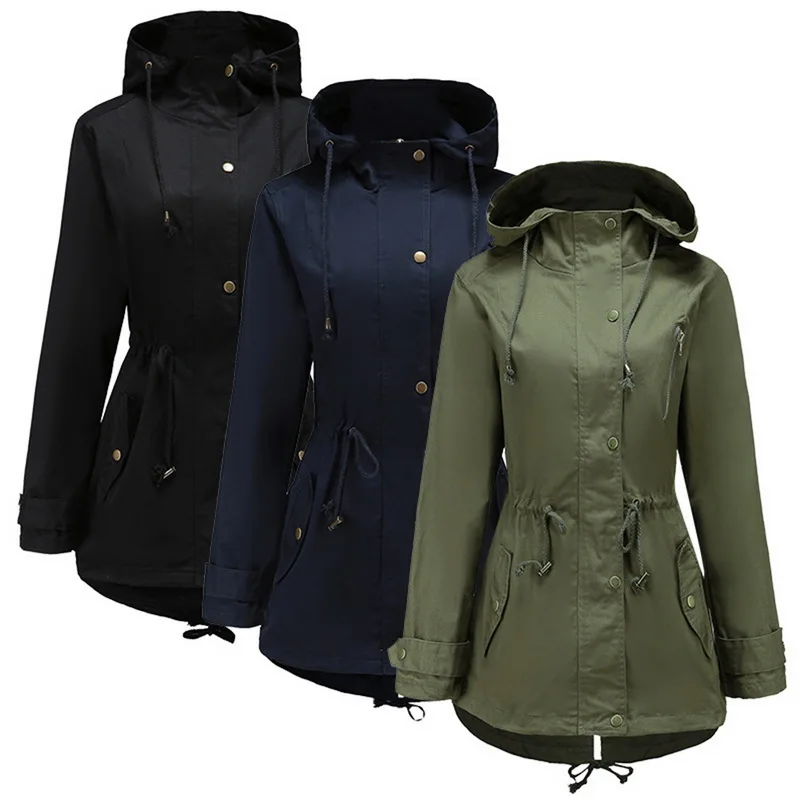 

Litthing Winter Lady Trench Cardigan Outwear Hooded Long Trench Coat for Women Fashion Solid Color Hoody Casual Millitary Slim