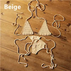 Vibrant Hand - Crocheted Cotton Micro Bikini Set - Size fits all (Beige)