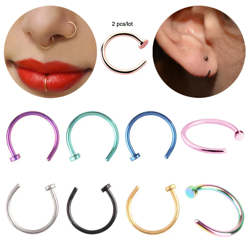 

2pcs C Fake Nose Ring Septum Labret Lip Nose Piercing Helix Piercing Tragus Fake Piercing Oreja Nostril Pircing Clip Ear Cuff
