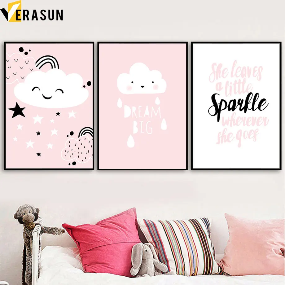  Cute  Pink Star Cloud Quotes  Wall Art Canvas Painting 