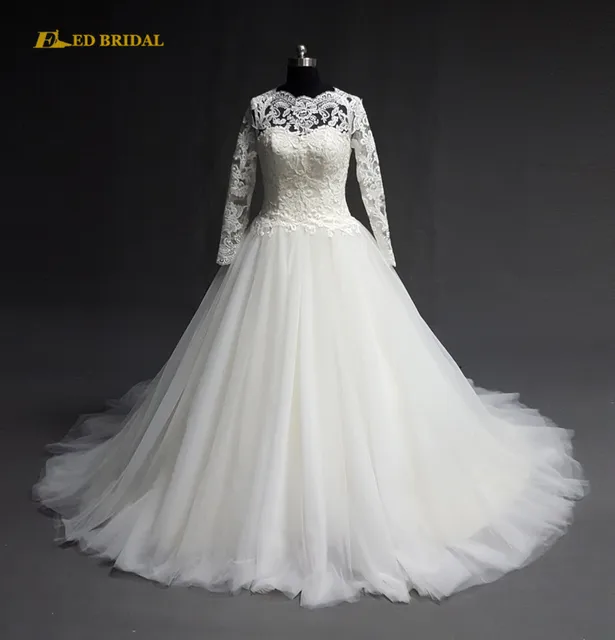 Real Sample Mannequin Long Sleeve Wedding Dress Scoop Neckline Covered ...
