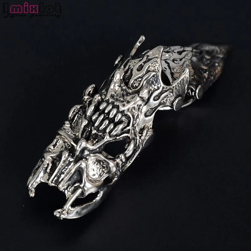Кольцо в стиле панк, рыцарь, Череп, два пальца, кулак, броня, полный палец, кольцо в готическом стиле, панк, серебряное, привидение, кольца унисекс