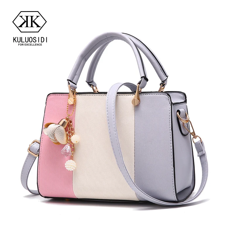 

Fashion Patchwork Contrast Color Bag Women Leather Handbag Shoulder Bag for Women 2018 Sac a Main Ladies Hand Bags