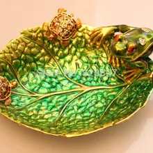 Со стразами Шипованная Черепаха и лягушка на золотое блюдо в виде листа лотки для ювелирных украшений из сплава