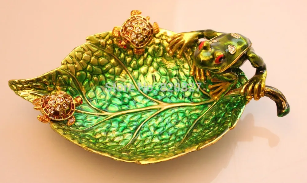 Со стразами Шипованная Черепаха и лягушка на золотое блюдо в виде листа лотки для ювелирных украшений из сплава