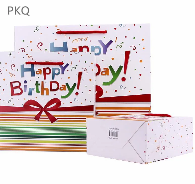 40pcs Wholesale Happy Birthday Gift Bags With Handles White Kraft Paper